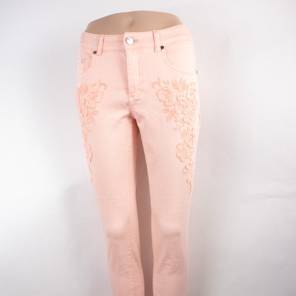 Eric Jeans Skinny 2 (26 X 27) Women's Jeans Pink Denim Floral Embellishments - Picture 1 of 11